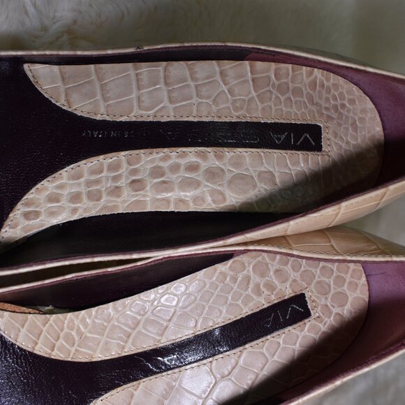 Via Spiga Beige Croc Embossed Stiletto Pumps Size 8 Square Toe Heels - Picture 15 of 15